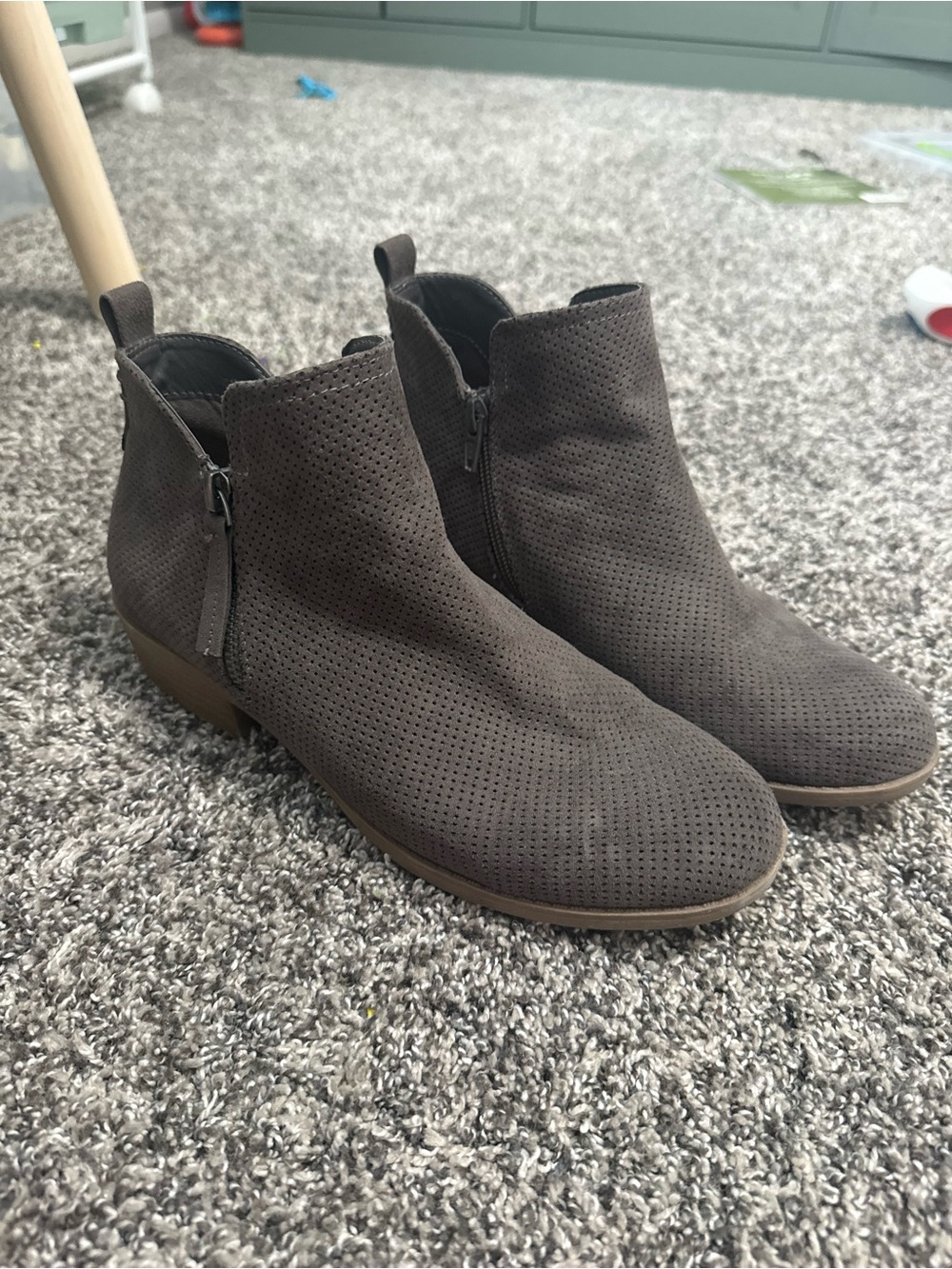 Universal Thread Perforated Taupe Suede Ankle Booties